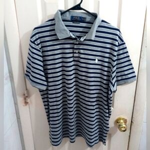 Polo by Ralph Lauren Navy and Gray Striped Polo Shirt